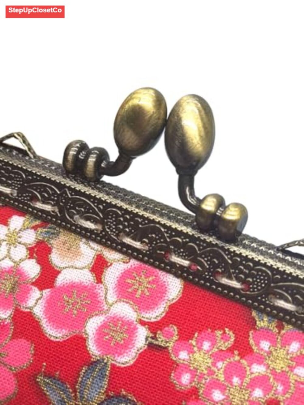 Cotton Floral Kiss Lock Coin Purse Wristlet Clutch - Picture 5 of 6